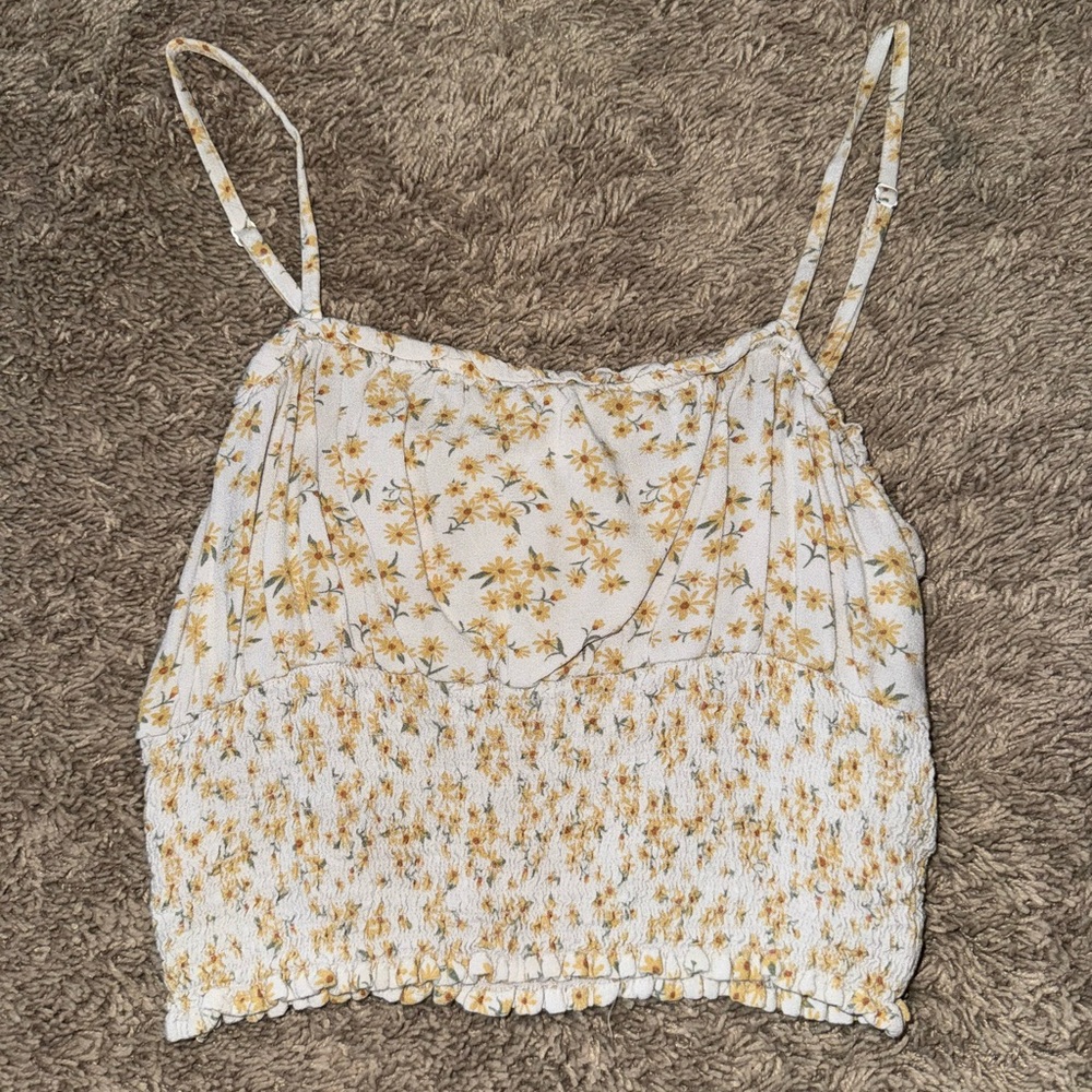 Floral Spaghetti Strap Top - White and Yellow